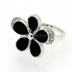 Semi Precious Black Onyx Gemstone Ring In Sterling Silver 925SR043-1