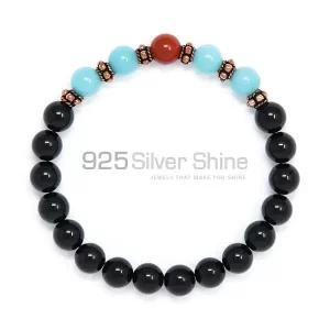 Semi Precious Black Onyx-Amazonite-Jasper Gemstone Beads Bracelets 925BB134