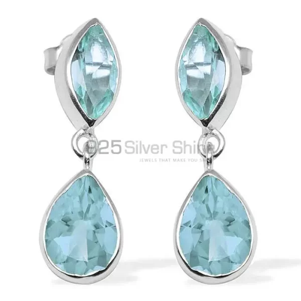Semi Precious Blue Topaz Gemstone earrings Exporters In 925 Sterling Silver Jewelry 925SE1129