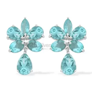 Semi Precious Blue Topaz Gemstone earrings In Solid 925 Silver 925SE944
