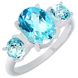 Semi Precious Blue Topaz Gemstone Handmade Ring In Solid Silver 925SR059-2
