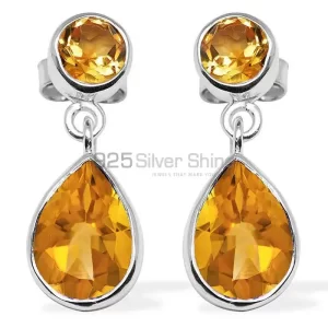 Semi Precious Citrine Gemstone earrings Manufacturer In 925 Sterling Silver Jewelry 925SE1132