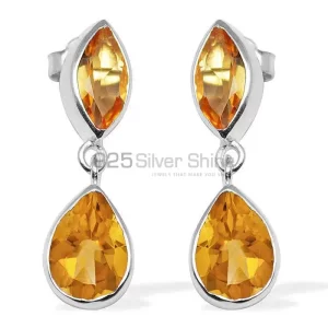 Semi Precious Citrine Gemstone earrings Suppliers In 925 Sterling Silver Jewelry 925SE1126