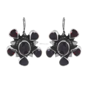 Semi Precious Garnet Cut Stone earrings In Sterling Silver Jewelry 925SE186