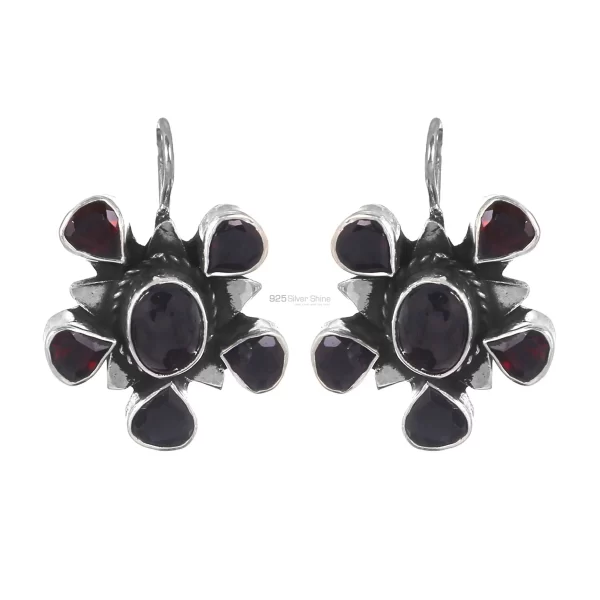 Semi Precious Garnet Cut Stone earrings In Sterling Silver Jewelry 925SE186