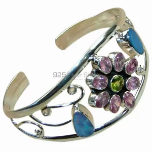 Semi Precious Gemstone Cuff Bangles In 925 Sterling Silver Jewelry
