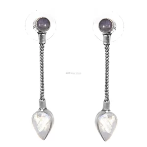 Semi Precious Rainbow moonstone earrings Exporters In 925 Sterling Silver Jewelry 925SE260