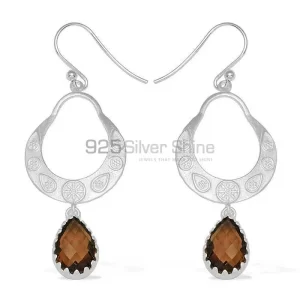 Semi Precious Smoky Quartz Gemstone earrings Manufacturer In 925 Sterling Silver Jewelry 925SE737