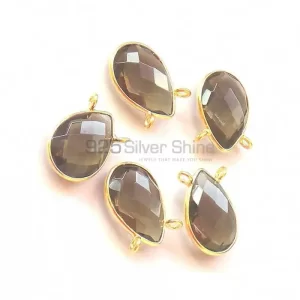 Smoky Quartz Pear Gemstone Double Bail Bezel Sterling Silver Gold Vermeil Gemstone Connector 925GC339