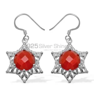 Solid 925 Silver earrings In Genuine Carnelian Gemstone 925SE1094