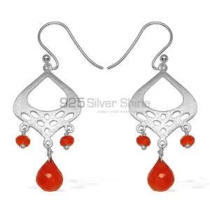 Solid 925 Silver earrings In Genuine Carnelian Gemstone 925SE778