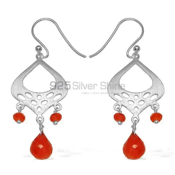 Solid 925 Silver earrings In Genuine Carnelian Gemstone 925SE778
