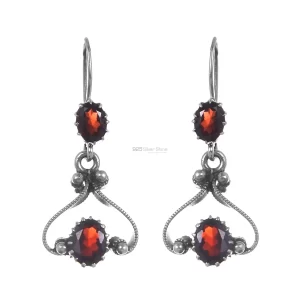 Solid 925 Silver earrings In Genuine Garnet Gemstone 925SE225
