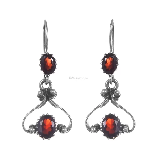 Solid 925 Silver earrings In Genuine Garnet Gemstone 925SE225