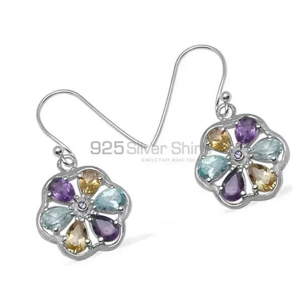 Solid 925 Silver earrings In Genuine Multi Gemstone 925SE699