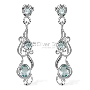 Solid 925 Silver earrings In Natural Blue Topaz Gemstone 925SE776