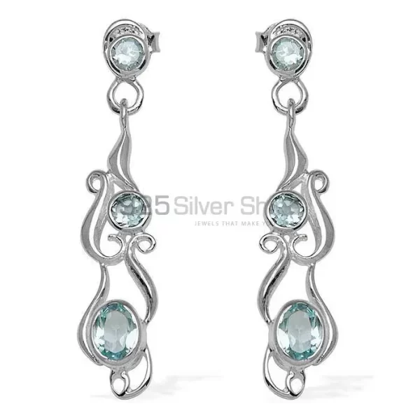 Solid 925 Silver earrings In Natural Blue Topaz Gemstone 925SE776
