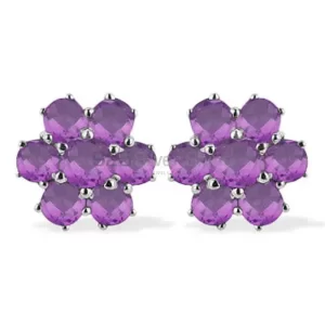 Solid 925 Silver earrings In Semi Precious Amethyst Gemstone 925SE935