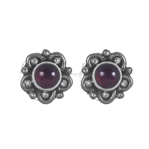 Solid 925 Silver Oxidized earrings In Semi Precious Garnet Gemstone 925SE303