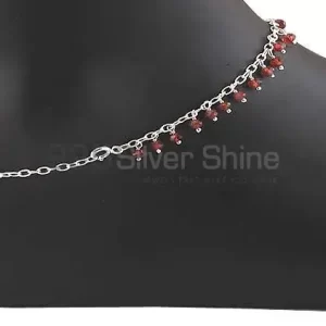 Solid Silver Anklet In Garnet Gemstone Beads