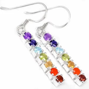 Solid Silver Handmade Healing Chakra earring With Natural Gemstone 925CE21