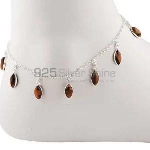 Tiger's Eye Gemstone Anklet In 925 Silver Jewelry