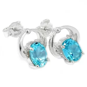 925 Sterling Silver Handmade earrings In Blue Topaz Gemstone Jewelry 925SE428