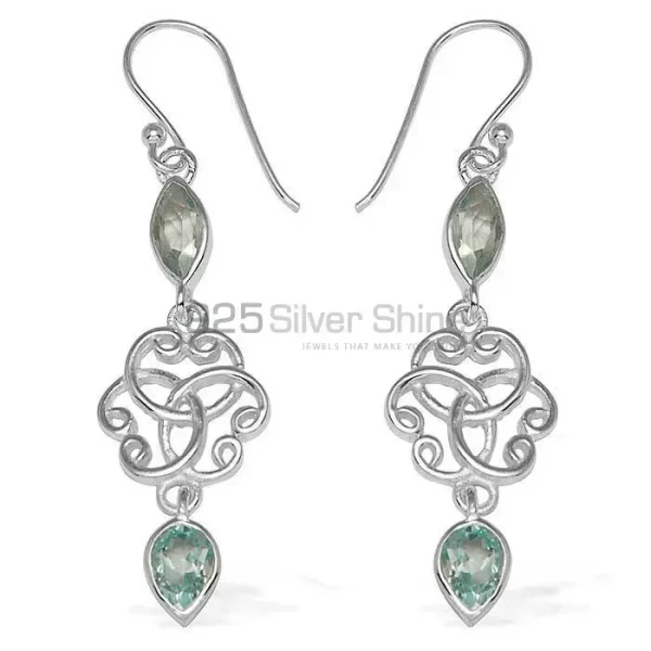 925 Sterling Silver Handmade earrings In Blue Topaz Gemstone Jewelry 925SE744