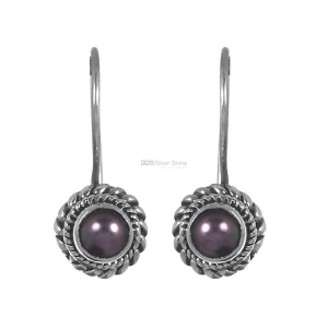 Wholesale Black Pearl Gemstone earrings In Sterling Silver Jewelry 925SE221