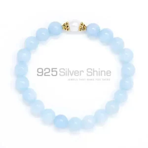 Top Quality Loose Aquamarine-Pearl Gemstone Beads Bracelets 925BB124