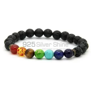 Top Quality Loose Lava-Chakra Gemstone Beads Bracelets 925BB176