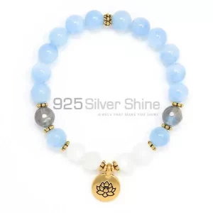 Top Quality Natural Aquamarine-Moonstone Beads Bracelets 925BB123