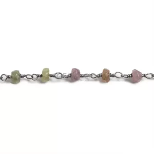 Tourmaline Faceted Rondell Rosary Chain. "Wire Wrapped 1 Feet Roll Chain" 925RC115