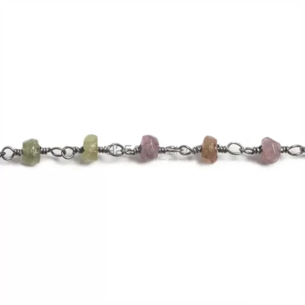 Tourmaline Faceted Rondell Rosary Chain. "Wire Wrapped 1 Feet Roll Chain" 925RC115