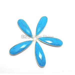 Turquoise Pear Gemstone Single Bail Bezel Sterling Silver Gemstone Connector 925GC287