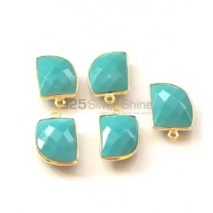 Turquoise Uncut Gemstone Single Bail Bezel Sterling Silver Gold Vermeil Gemstone Connector 925GC346