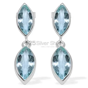 Wholesale 925 Sterling Silver earrings In Genuine Blue Topaz Gemstone 925SE1109
