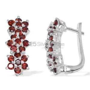 Wholesale 925 Sterling Silver earrings In Genuine Garnet Gemstone 925SE872