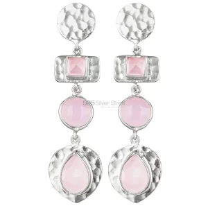 Wholesale 925 Sterling Silver earrings In Natural Rose Quartz Gemstone 925SE1852