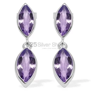 Wholesale 925 Sterling Silver earrings In Semi Precious Amethyst Gemstone 925SE1108