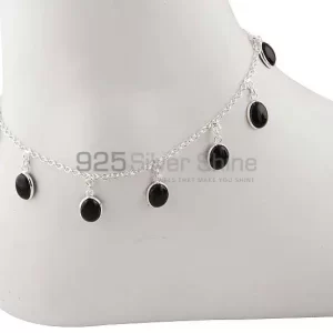 Wholesale Black Onyx Gemstone Anklet In 925 Silver
