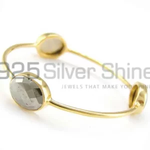 Wholesale Pyrite Gemstone Bangles In Sterling Silver Gold Plated 925SSB116